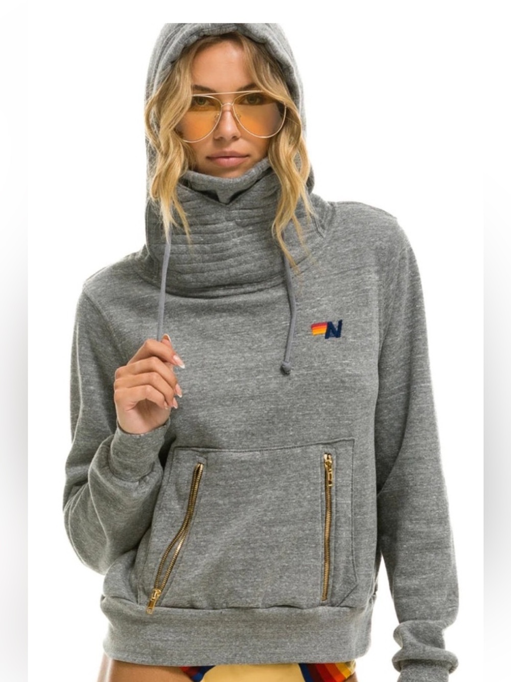 AVIATOR NATION NINJA PULLOVER HOODIE WITH FUNNEL NECK AND ZIPPER POCKET SIZE SM
